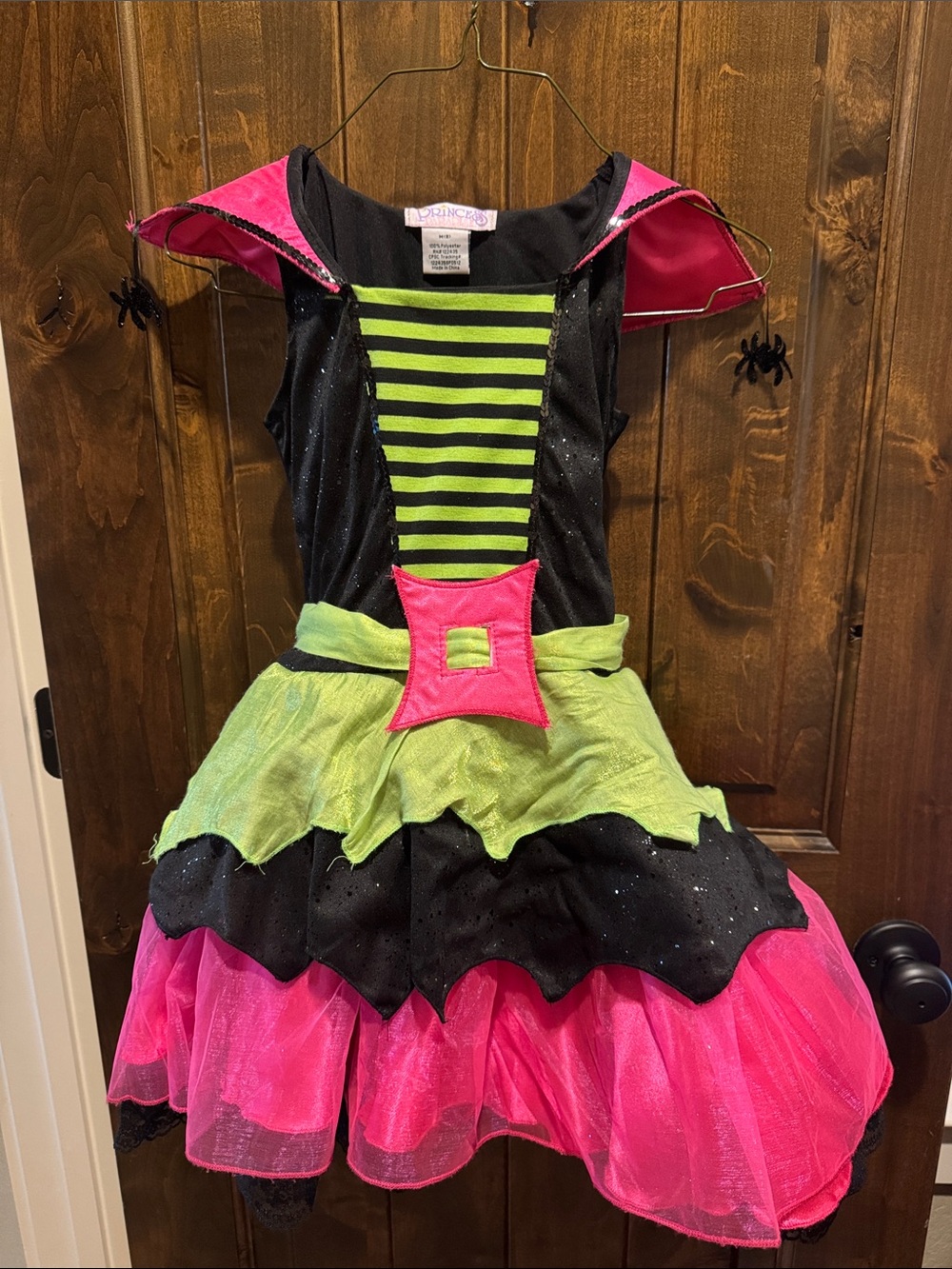 Girls Neon Green, Hot Pink & Black Witch Costume Dress - Kids Halloween